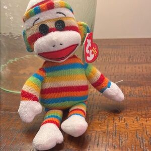 Ty Rainbow Striped Sock Monkey beanie bab